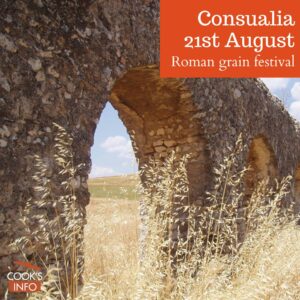 An ancient Roman aqueduct in a grain field near Rome