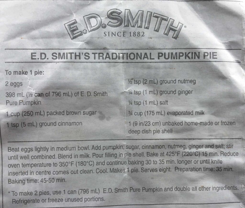 E.D. Smith Pumpkin Pie Recipe English