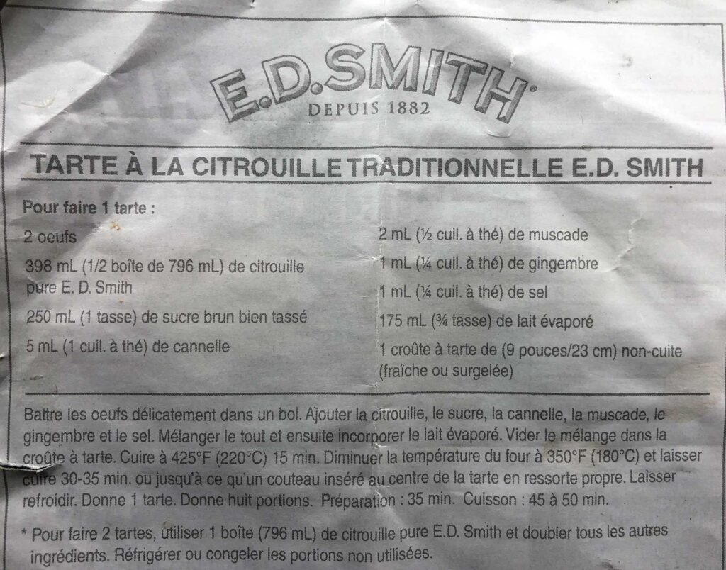 E.D. Smith Pumpkin Pie Recipe French