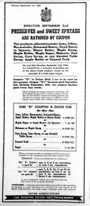 Wartime Prices and Trade Board Notice. Appearing in: The Jarvis Record. Jarvis, Ontario. Thursday, September 2nd, 1943. Page 4, col. 1. 