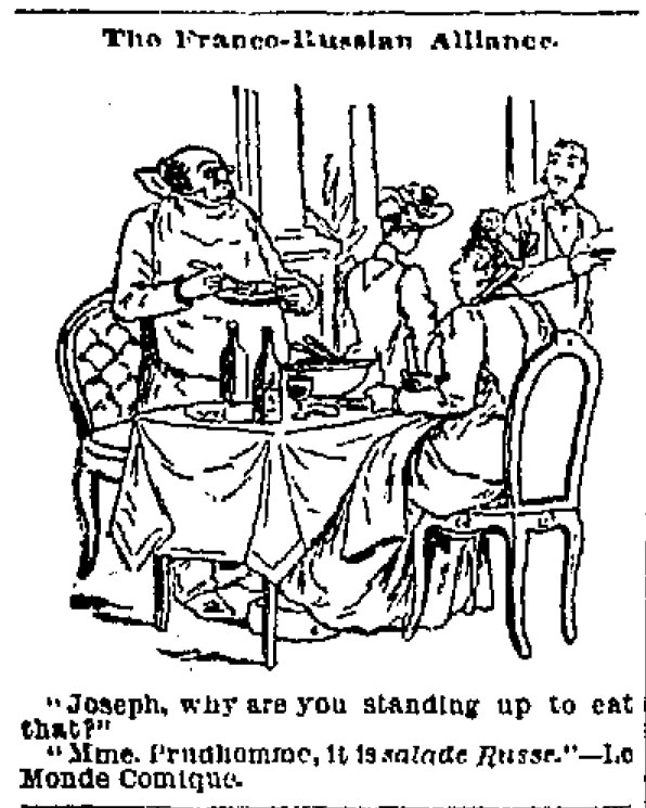 1905 comic in Le Monde Comique making fun of the Franco-Russian alliance shows the ubiquity of Russian Salad